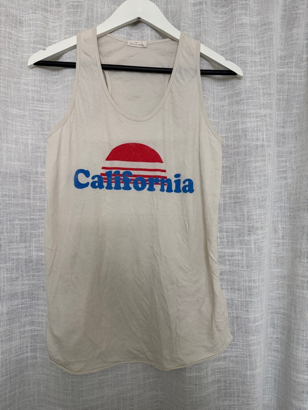 Women's Cream Graphic Tank Top with Red & Blue California Print